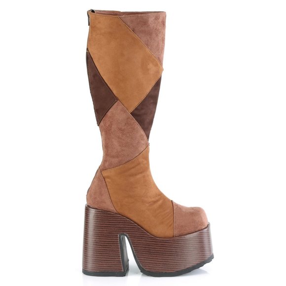 Shoes - Platform Heel Patchwork Knee High Boots